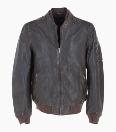 Leather Vintage Style Rub Off Jacket in Coffee Brown
