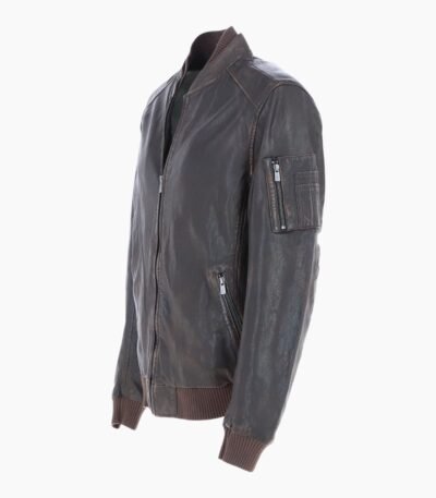 Leather Vintage Style Rub Off Jacket in Coffee Brown