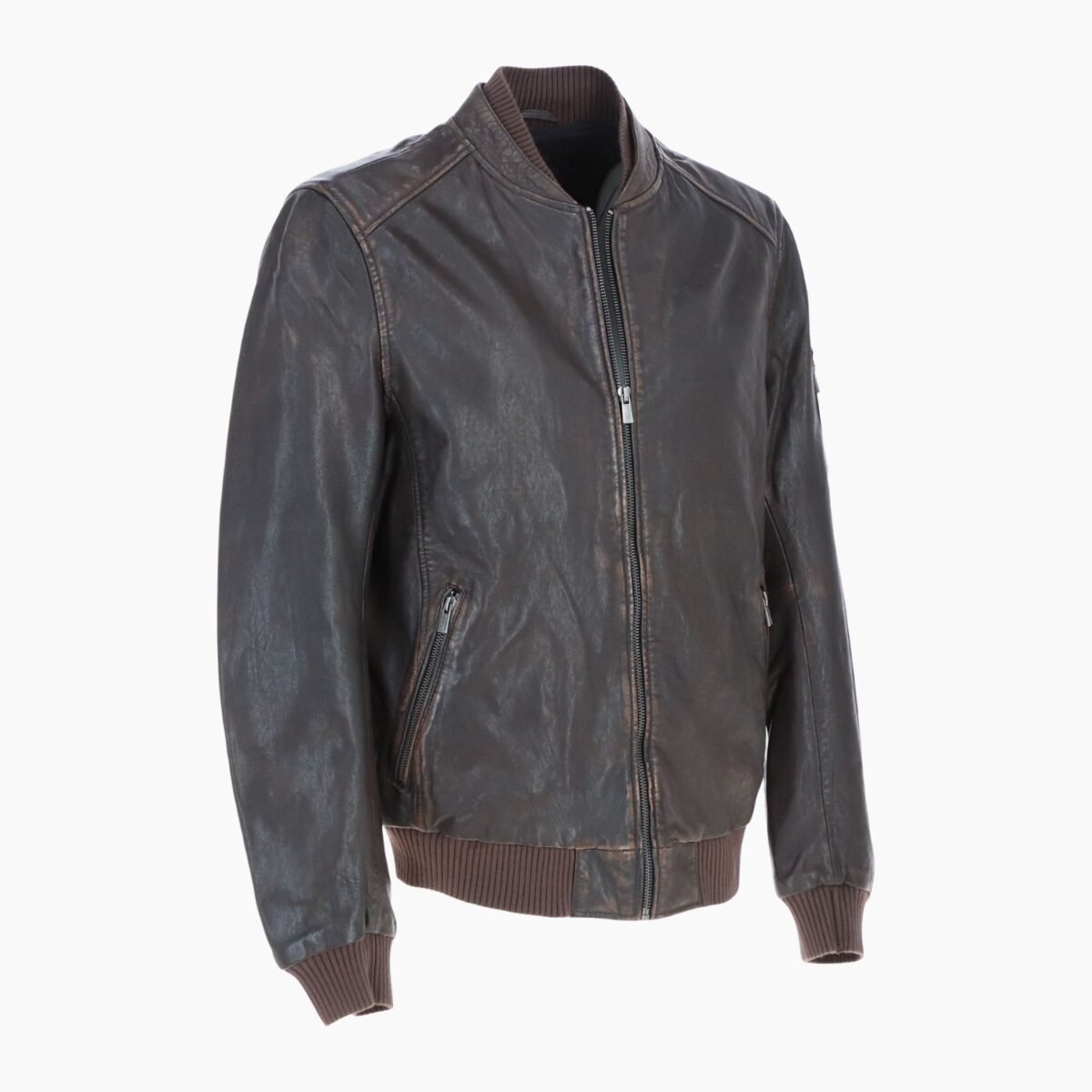 Leather Vintage Style Rub Off Jacket in Coffee Brown