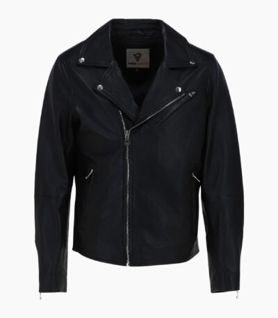 London Men's Real Leather Biker Jacket Black