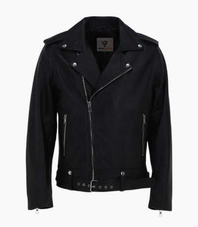 London Men's Slim Fit Real Leather Biker Jacket Black