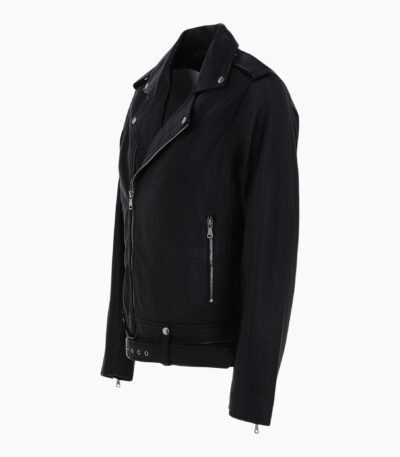 London Men's Slim Fit Real Leather Biker Jacket Black