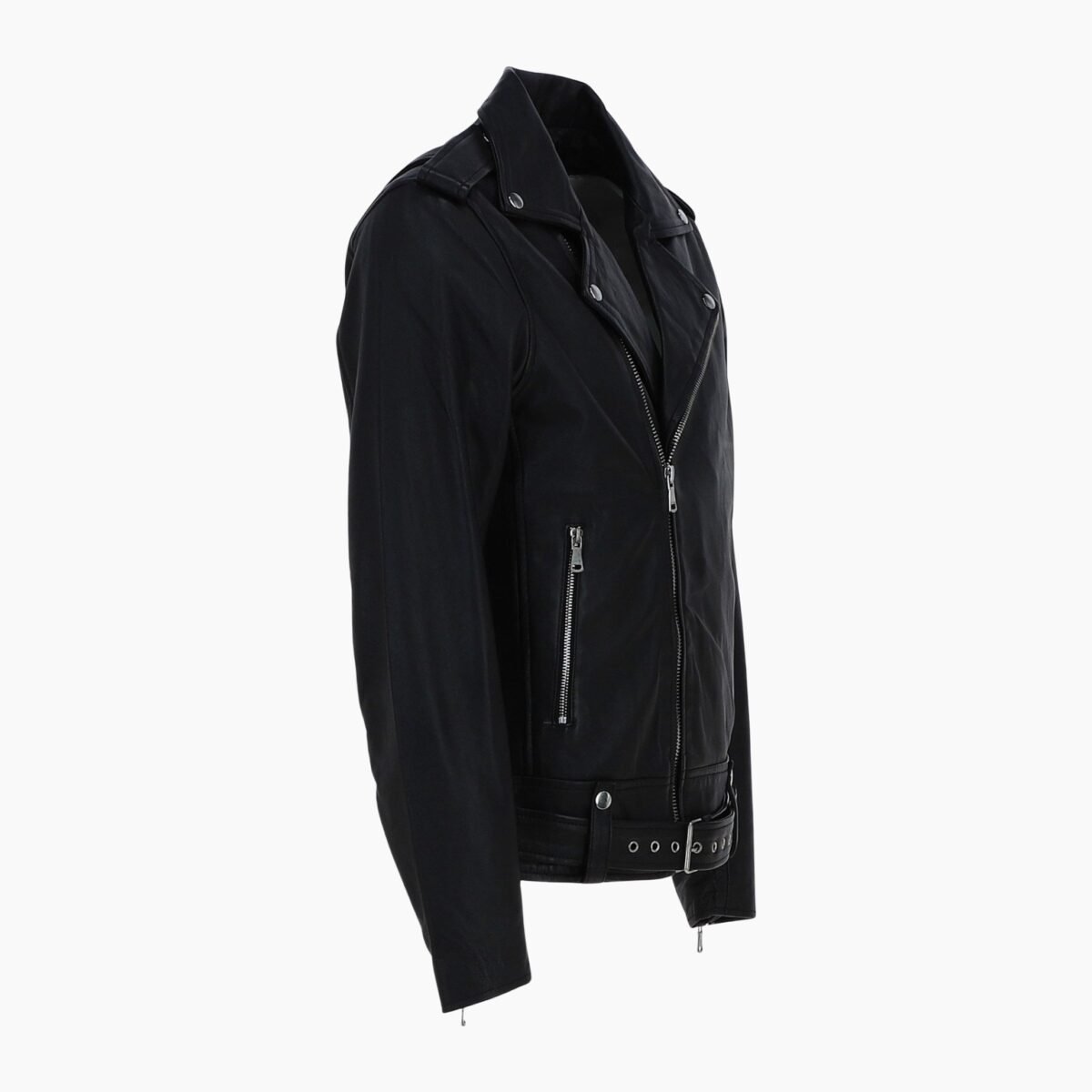 London Men's Slim Fit Real Leather Biker Jacket Black