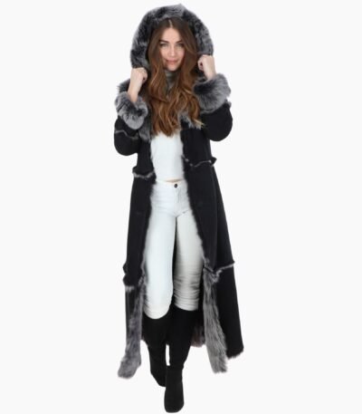 Long Length Sheepskin Coat Black
