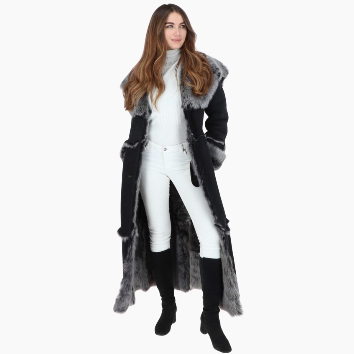 Long Length Sheepskin Coat Black