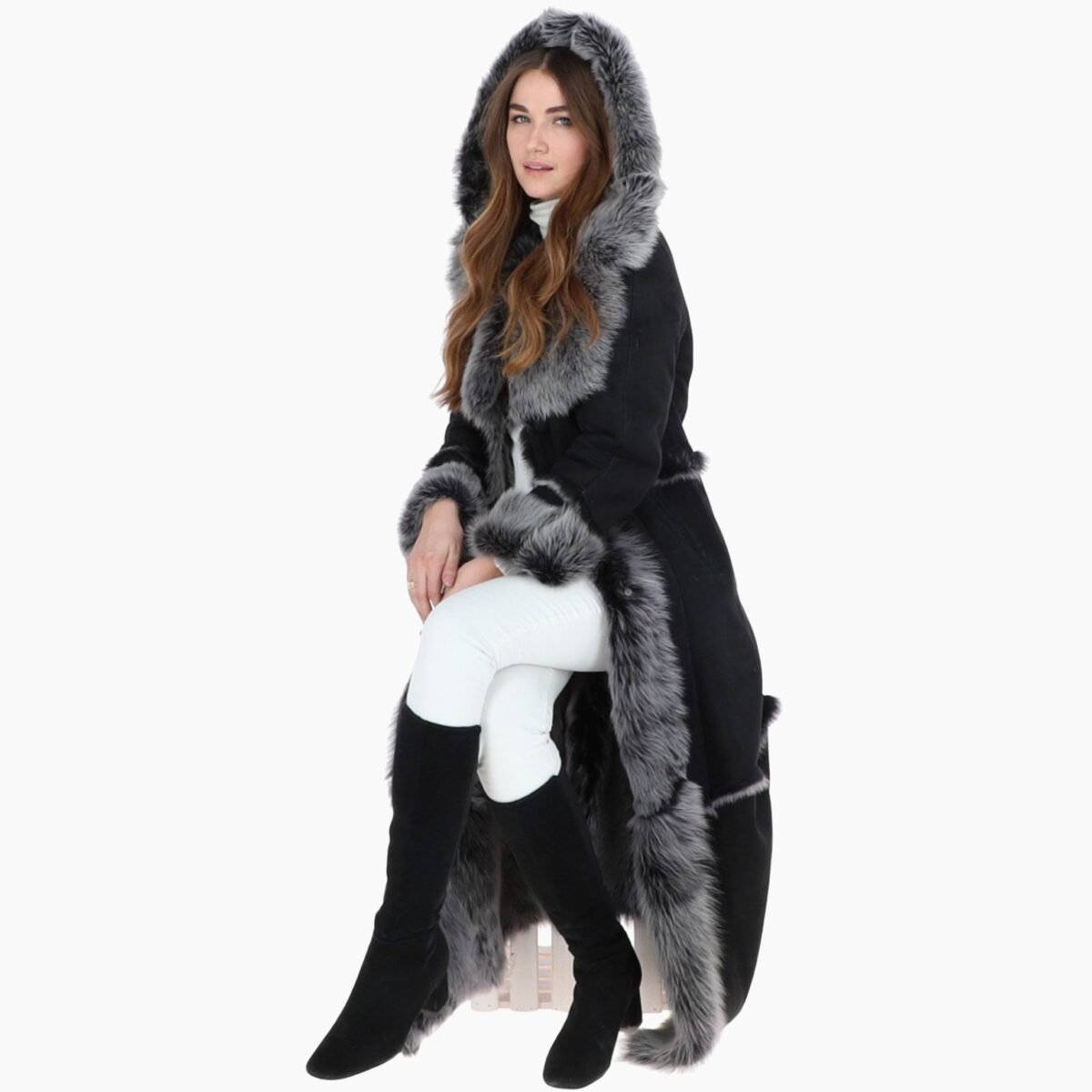 Long Length Sheepskin Coat Black