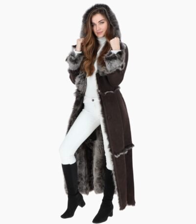 Long Length Sheepskin Coat Brown
