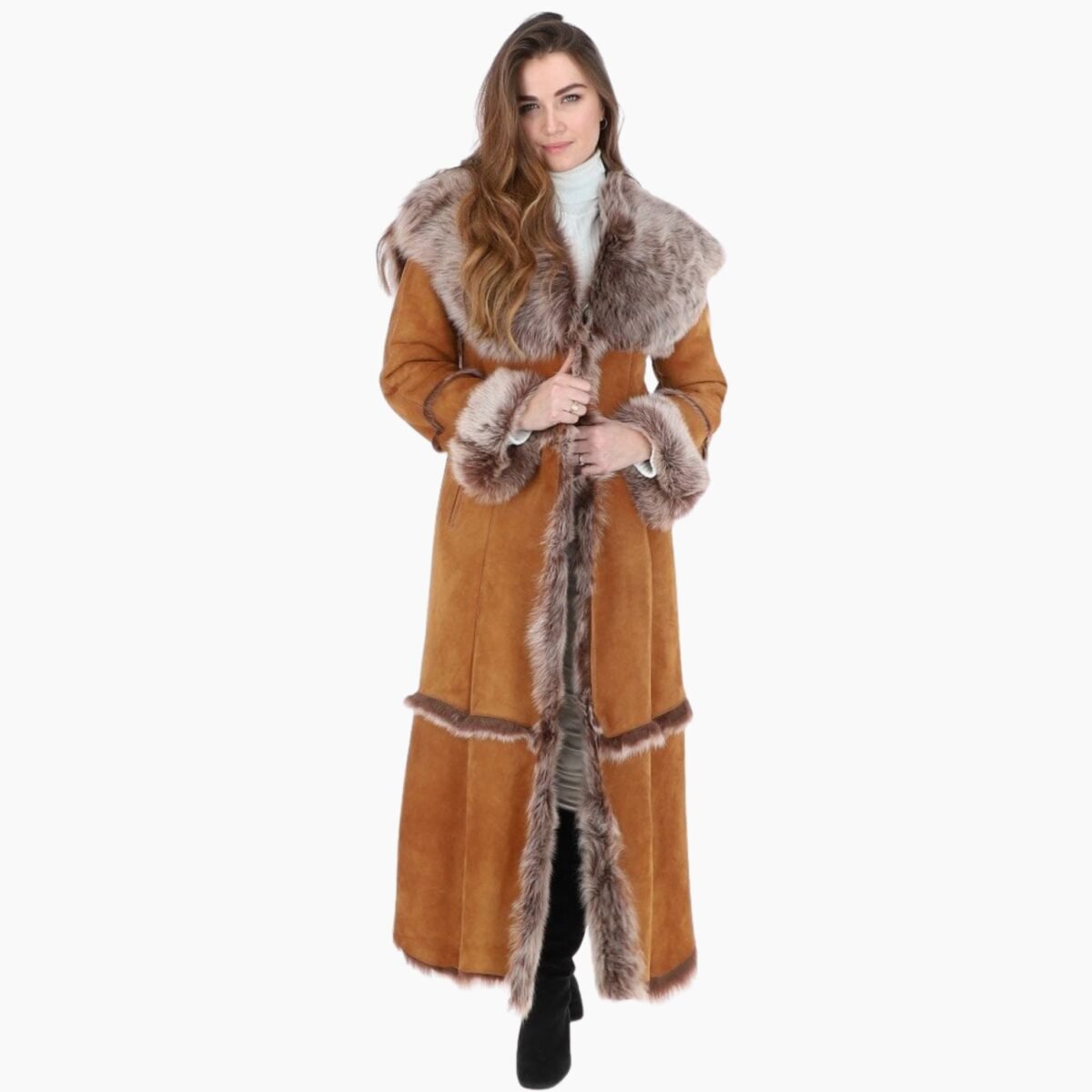 Long Length Sheepskin Coat Tan
