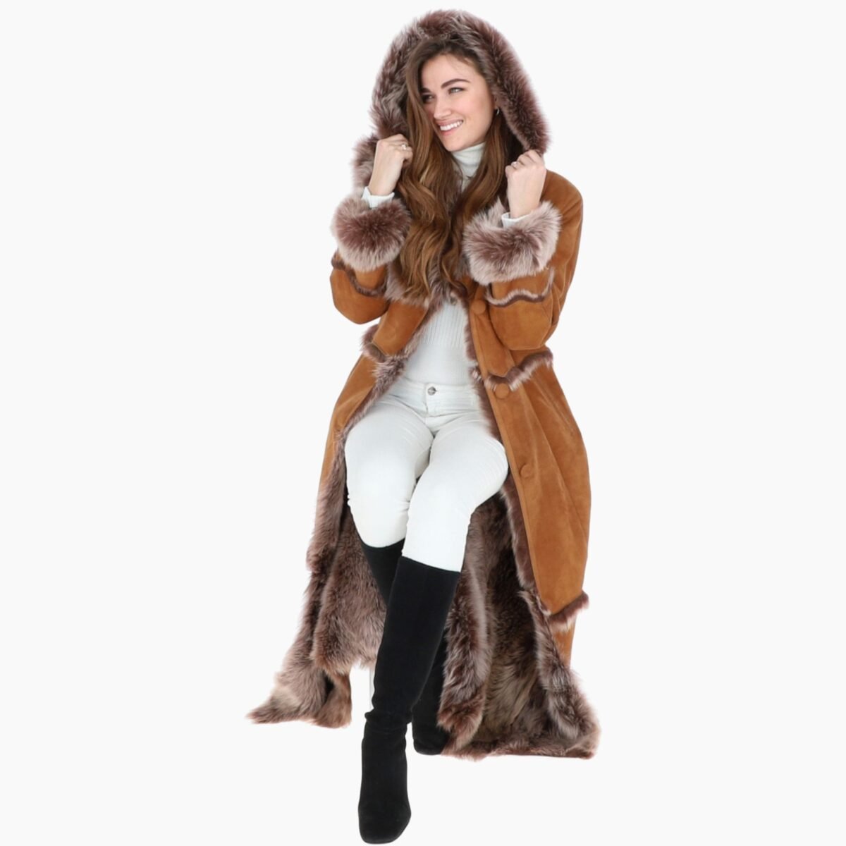 Long Length Sheepskin Coat Tan