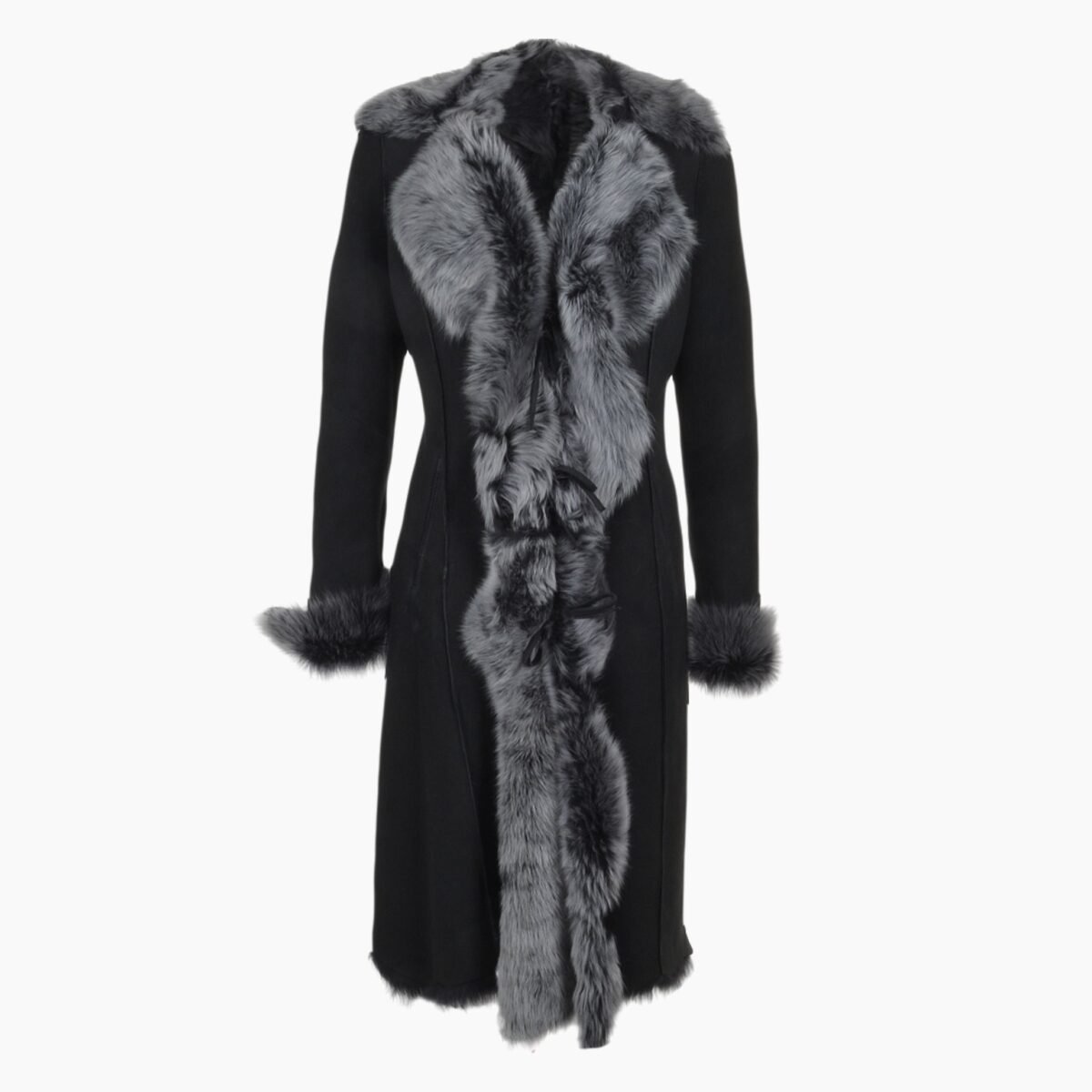 Long Length Toscana Suede Leather Coat Black