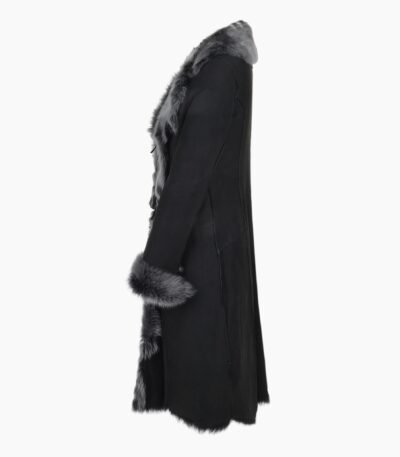 Long Length Toscana Suede Leather Coat Black