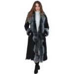 Long Length Toscana Suede Leather Coat Black