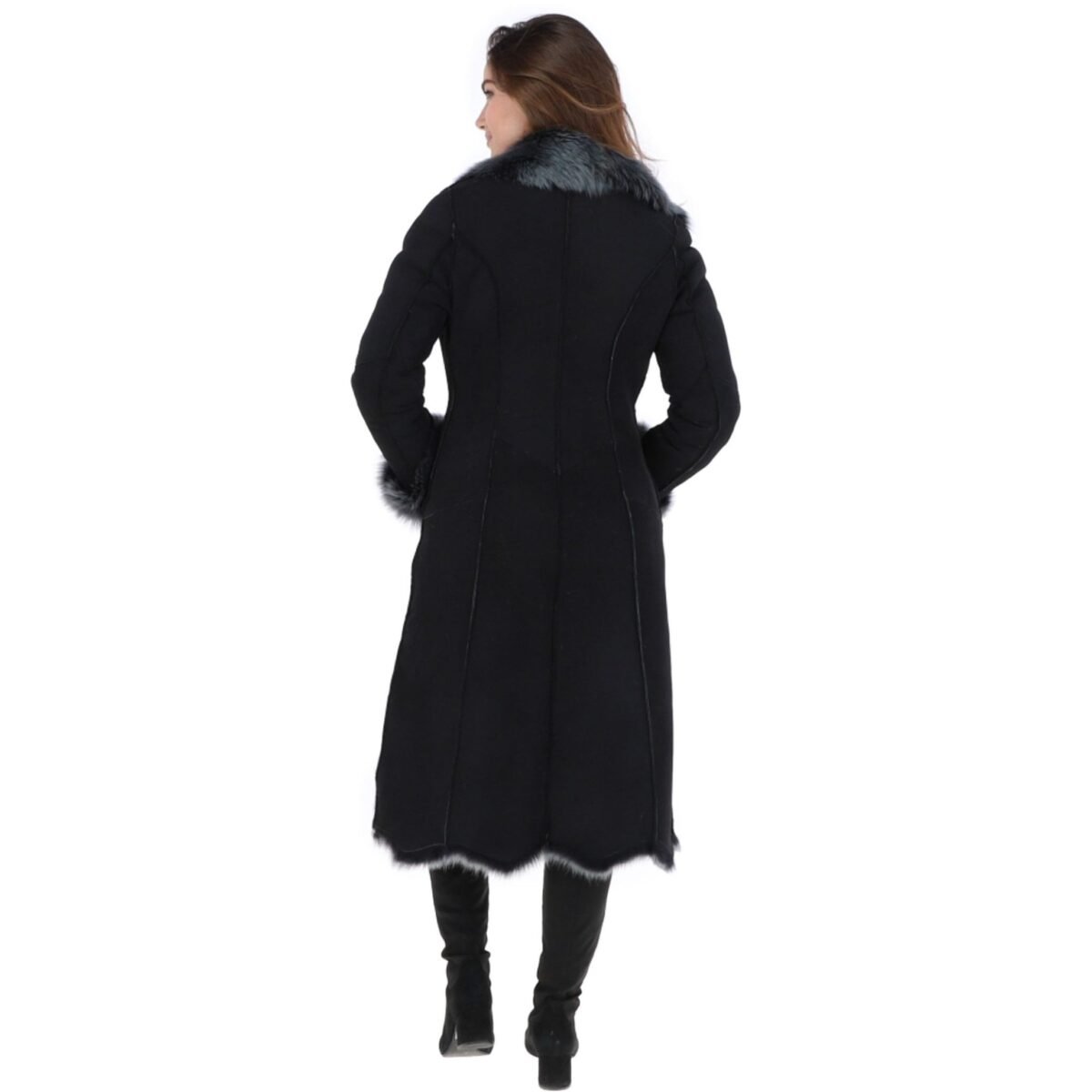 Long Length Toscana Suede Leather Coat Black