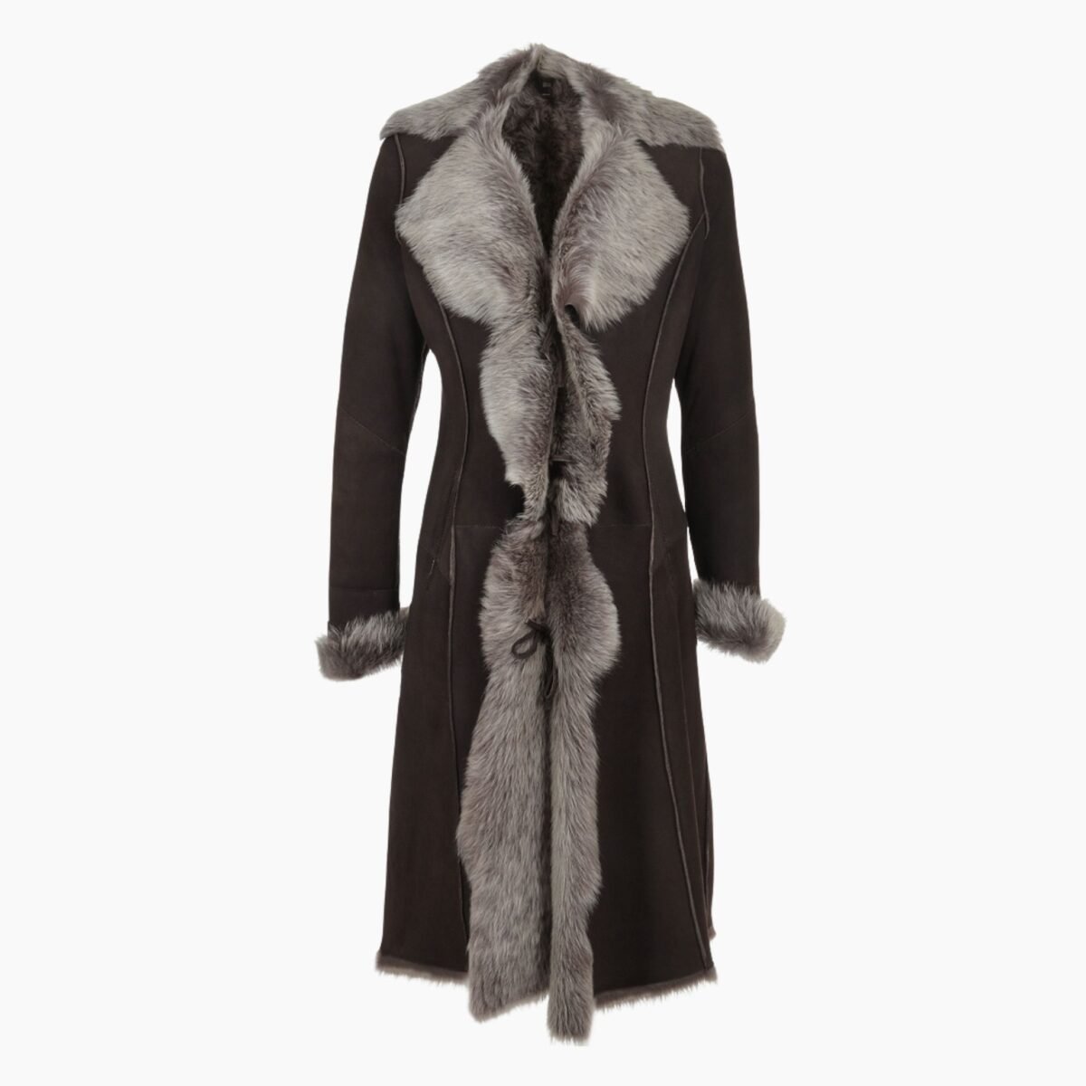 Long Length Toscana Suede Leather Coat Brown
