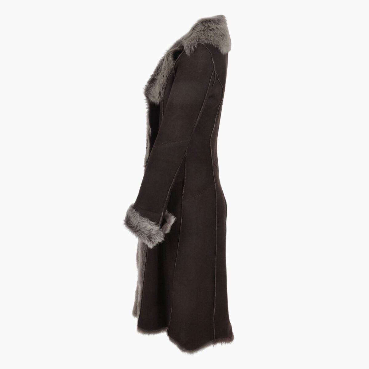 Long Length Toscana Suede Leather Coat Brown