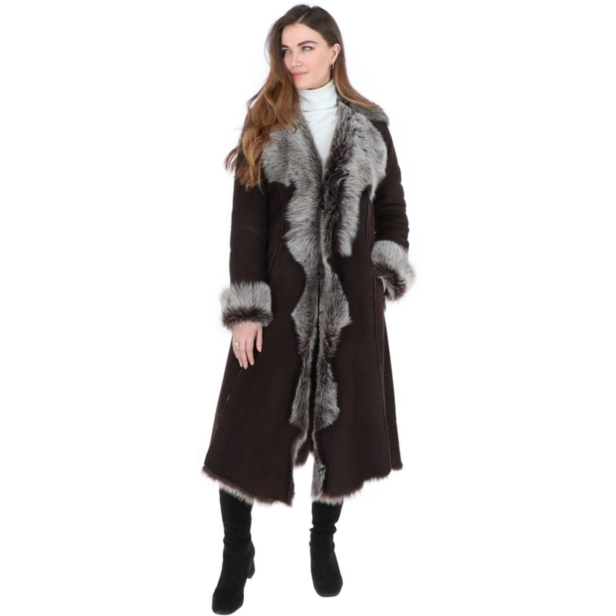 Long Length Toscana Suede Leather Coat Brown