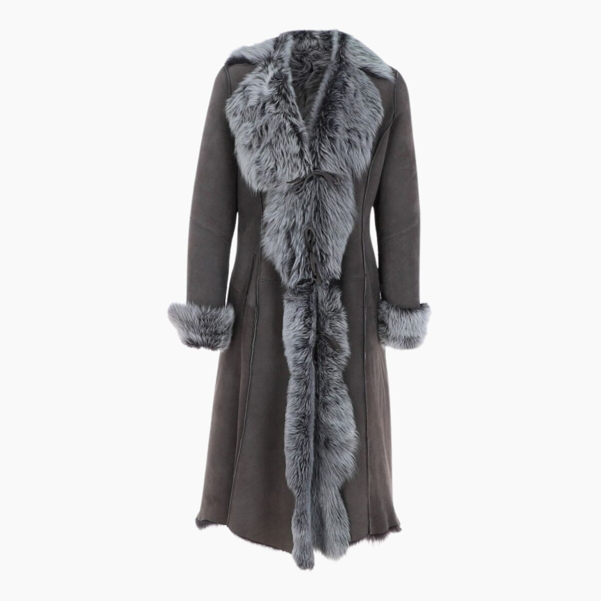 Long Length Toscana Suede Leather Coat Gray