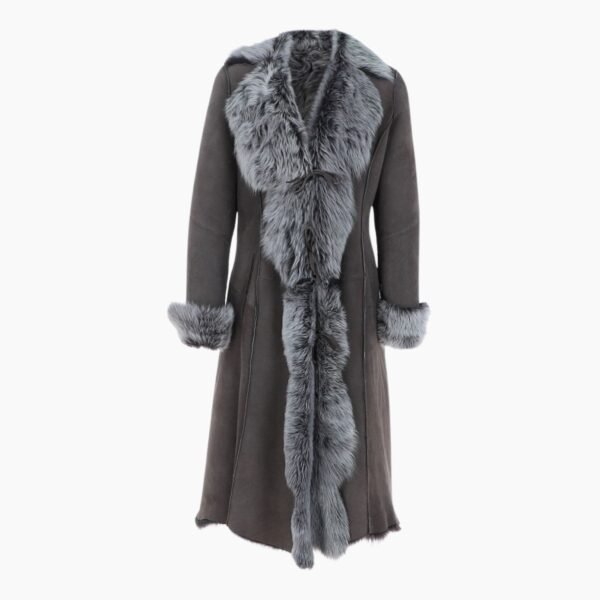 Long Length Toscana Suede Leather Coat Gray