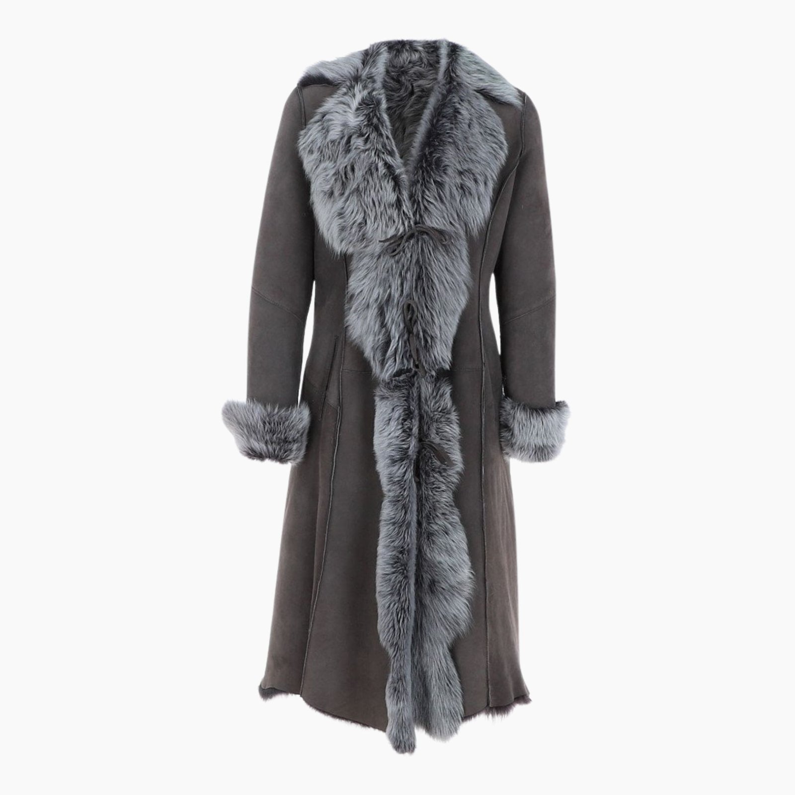 Long Length Toscana Suede Leather Coat Gray Long Length Toscana Suede Leather Coat Gray