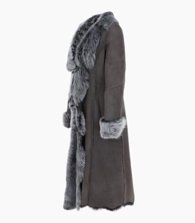 Long Length Toscana Suede Leather Coat Gray