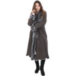 Long Length Toscana Suede Leather Coat Gray