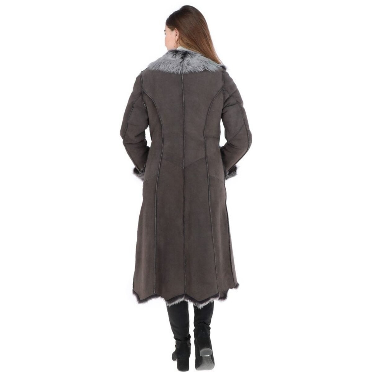 Long Length Toscana Suede Leather Coat Gray