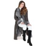 Long Length Toscana Suede Leather Coat Gray