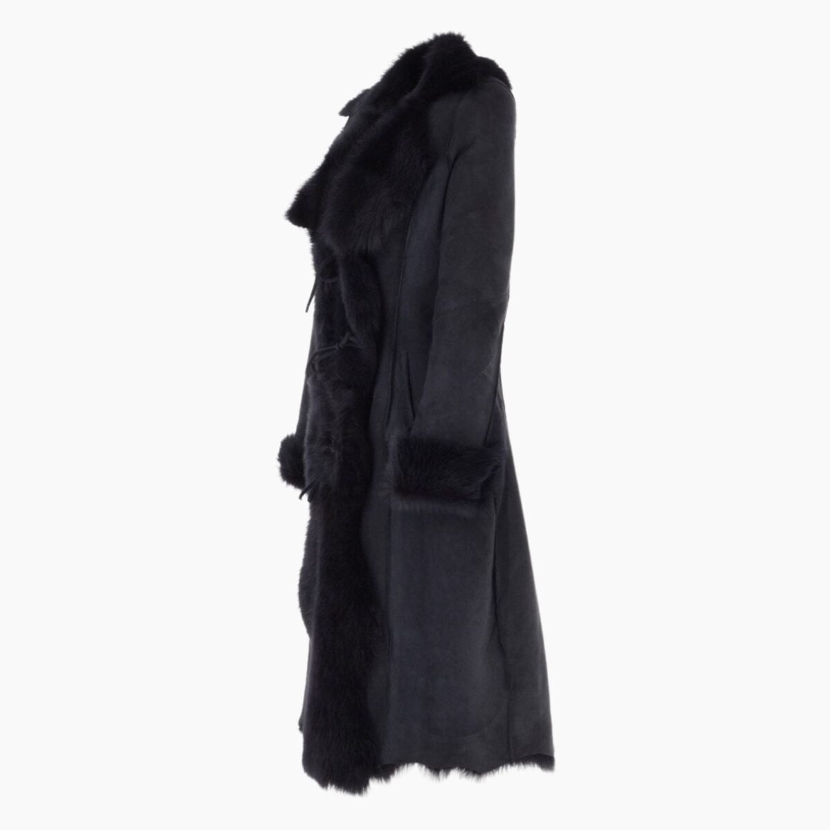 Long Length Toscana Suede Leather Coat Ocean