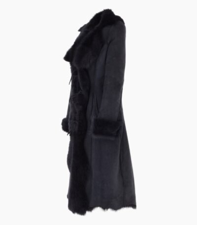 Long Length Toscana Suede Leather Coat Ocean