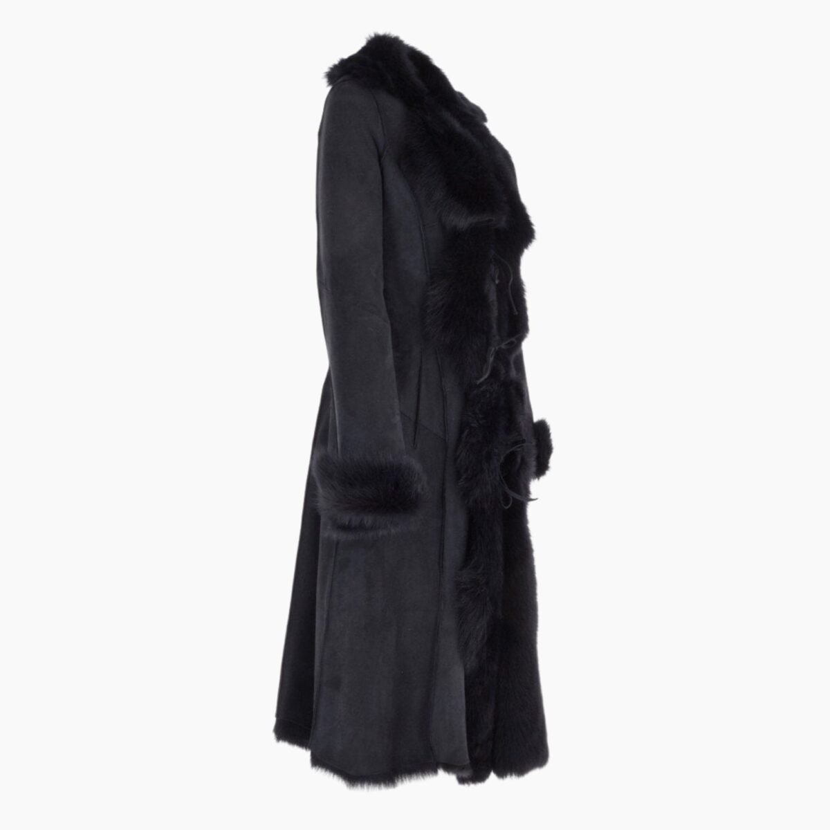 Long Length Toscana Suede Leather Coat Ocean