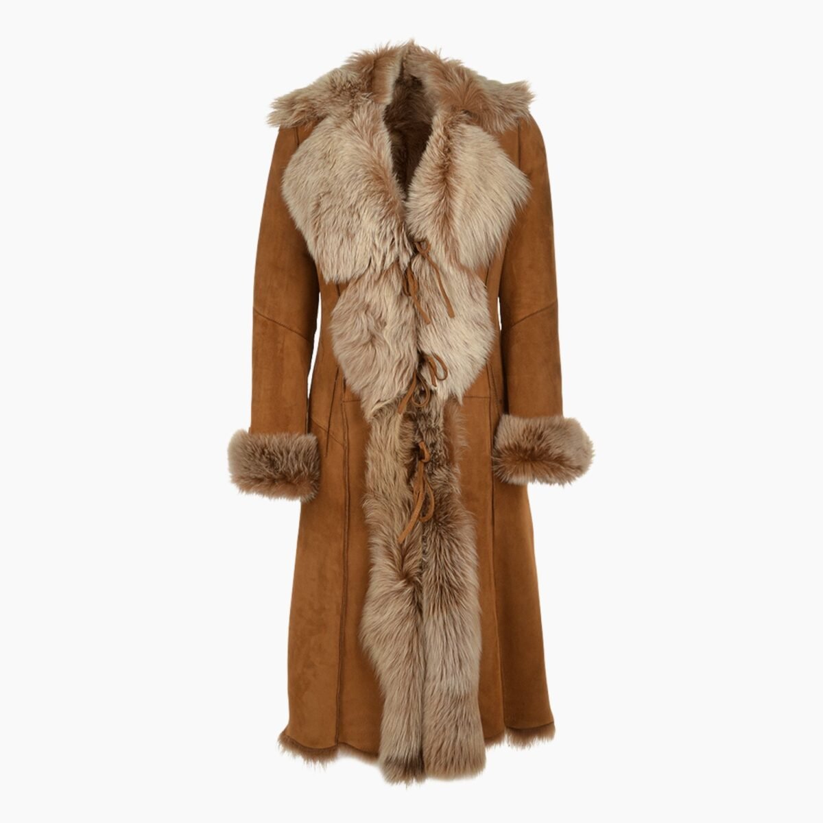 Long Length Toscana Suede Leather Coat Tan