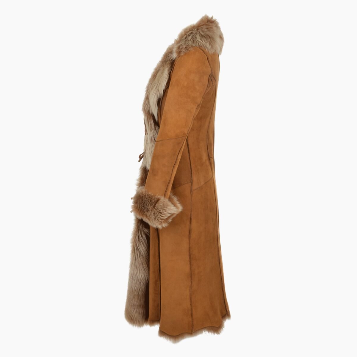 Long Length Toscana Suede Leather Coat Tan