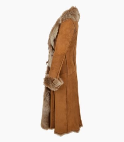 Long Length Toscana Suede Leather Coat Tan