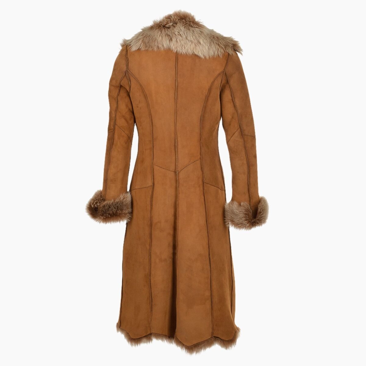 Long Length Toscana Suede Leather Coat Tan