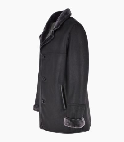 Luxury 4 Button Single Breasted Sheepskin Coat Black