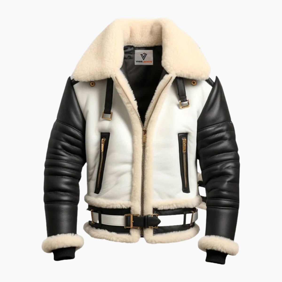 Men's Aviator B3 Bomber Leather Jacket Black & White