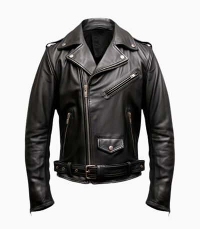 Men's Black Biker Genuine Leather Jacket