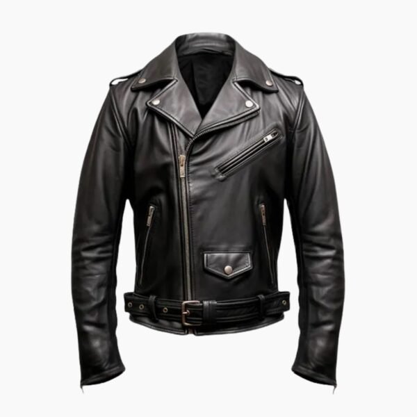 Men's Black Biker Genuine Leather Jacket