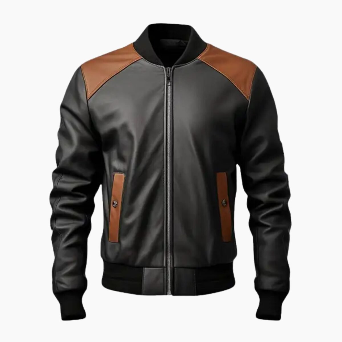 Men's Black and Brown Bomber Leather Jacket