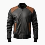 Men's Black and Brown Bomber Leather Jacket