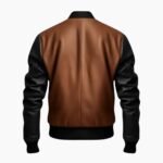 Men's Black and Brown Bomber Leather Jacket