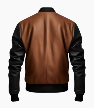 Men's Black and Brown Bomber Leather Jacket