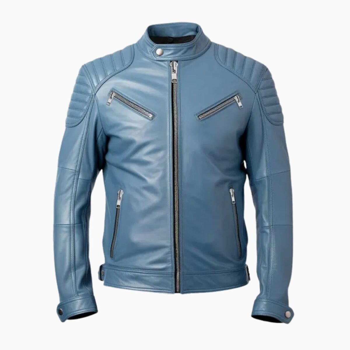 Men's Blue Cafe Racer Leather Jacket