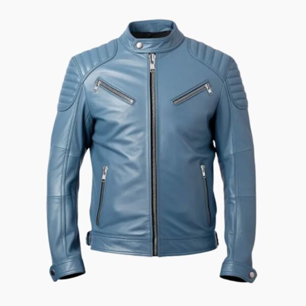 Men's Blue Cafe Racer Leather Jacket