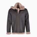 Mens Hooded Sheepskin Flying Jacket Brown