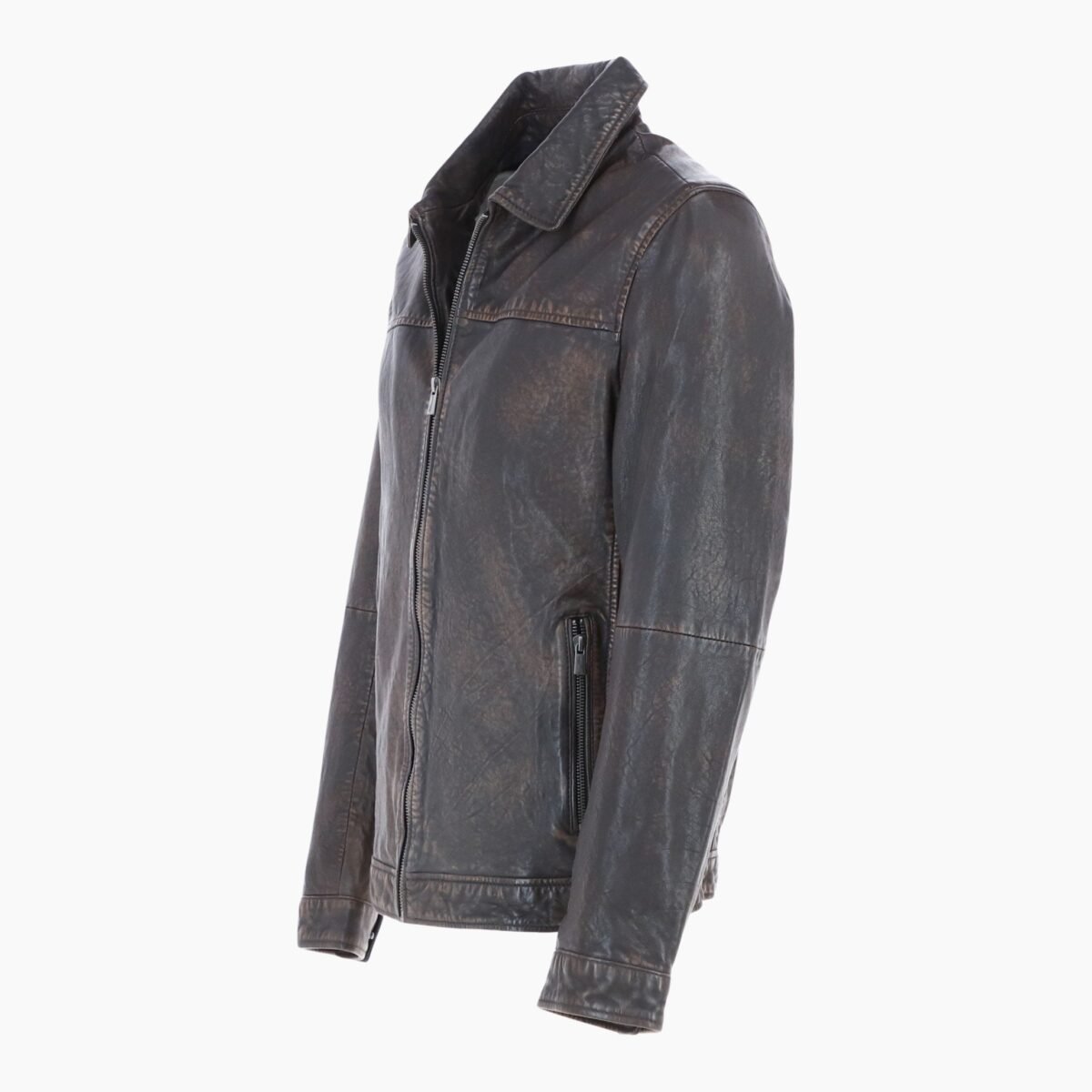 Mens Leather Biker Jacket Coffee Brown