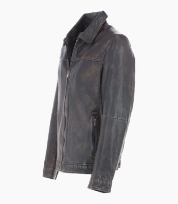 Mens Leather Biker Jacket Coffee Brown