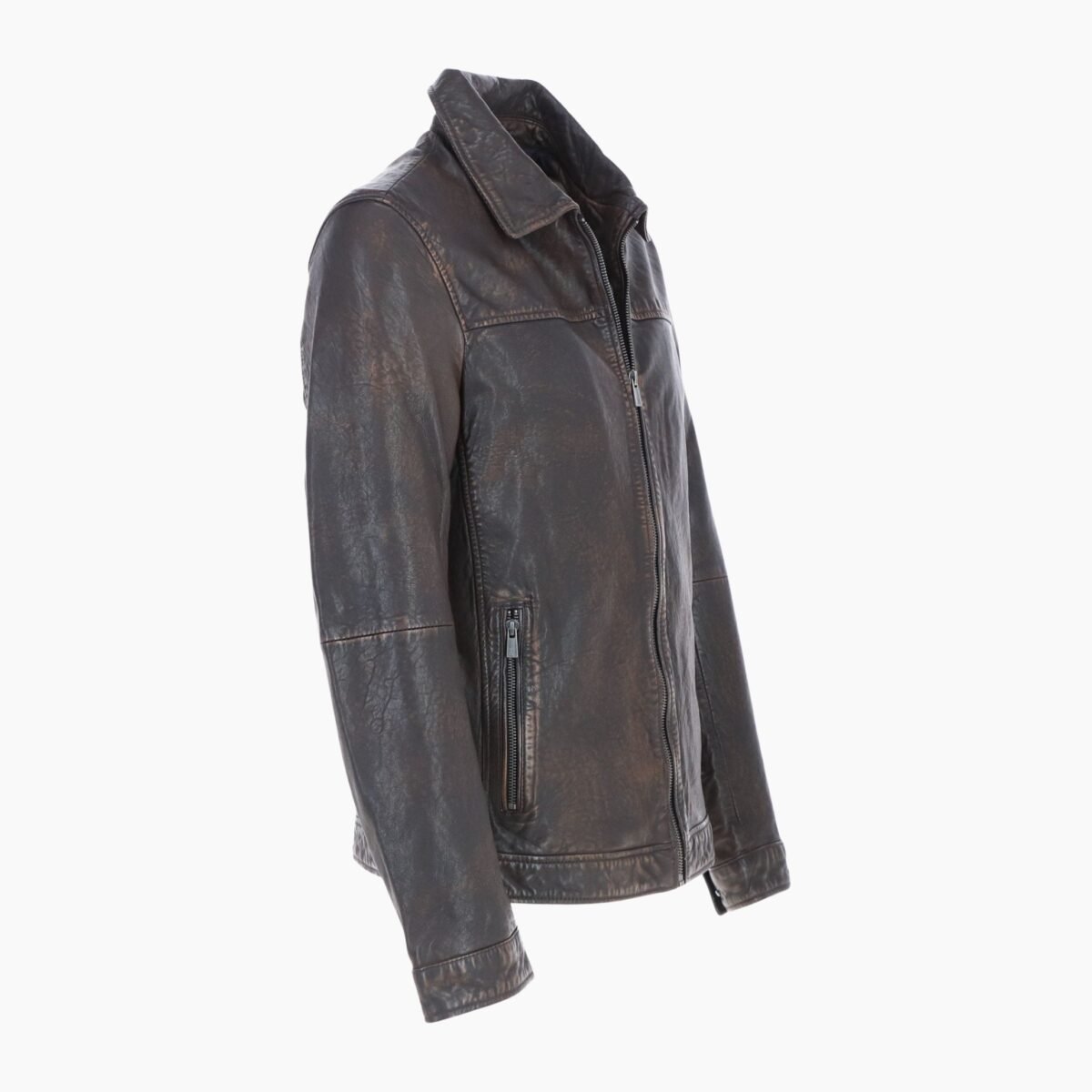 Mens Leather Biker Jacket Coffee Brown