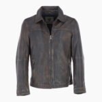 Mens Leather Biker Jacket Coffee Brown