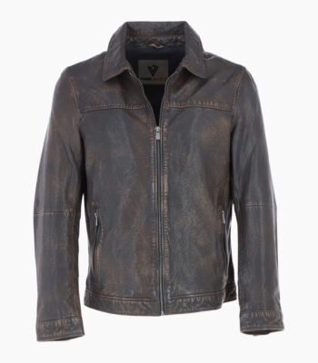 Mens Leather Biker Jacket Coffee Brown